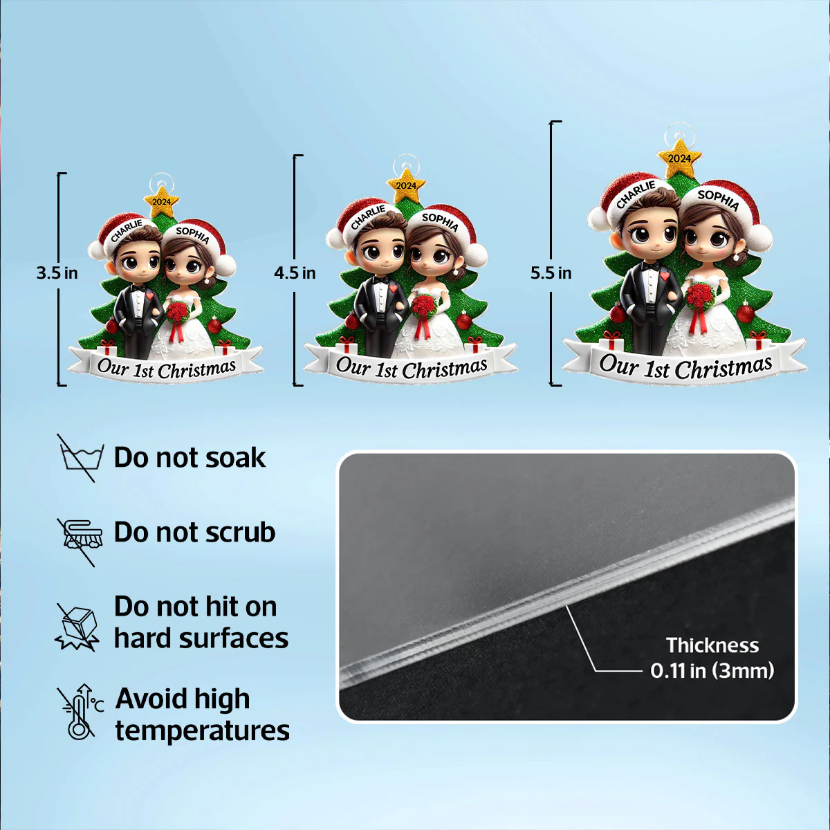 Our First Christmas Married Wedding Couple 2D Flat Acrylic Ornament, MR. & MRS. Gift - Image 9