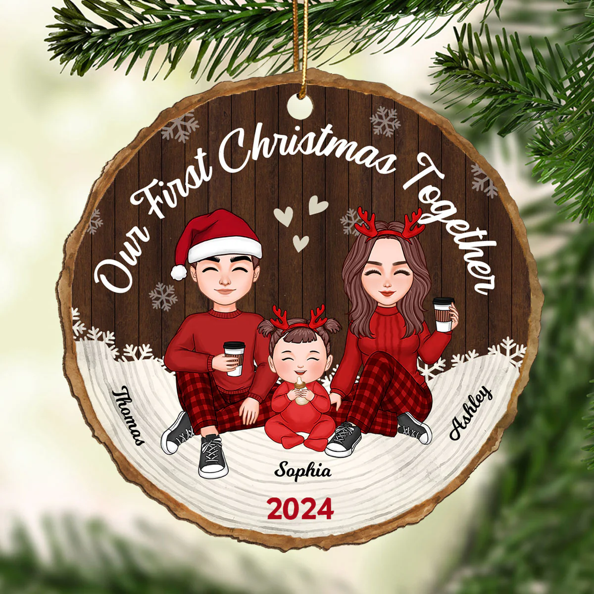 Our First Christmas Together New Baby First Christmas Dad Mom Baby Personalized Wooden Ornament - Image 2