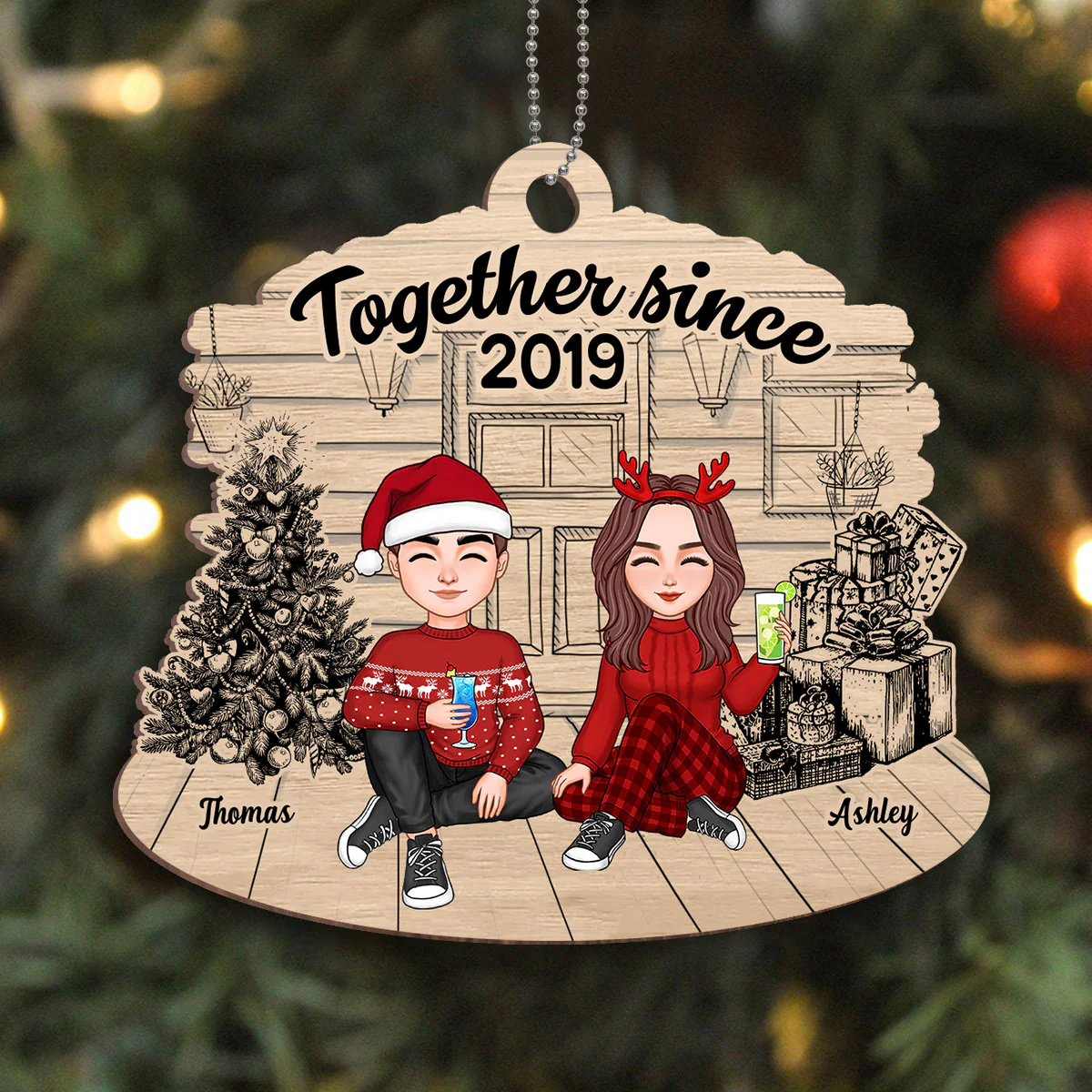 Our First Christmas Together Since Cute Couple Personalized Wooden Ornament - Image 2