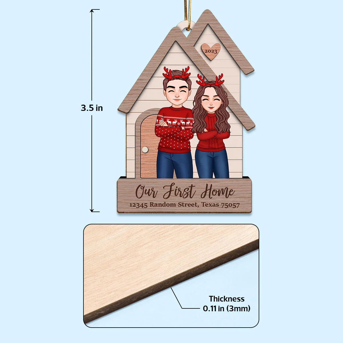 Our First Home Christmas Cool Couple Housewarming Gift Personalized Wooden Ornament - Image 4