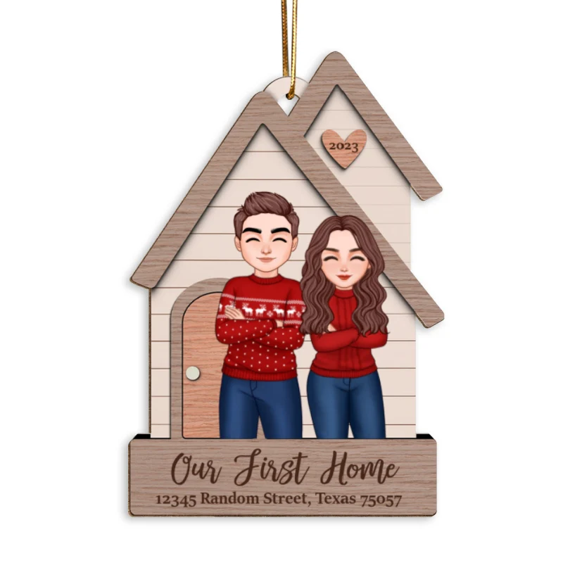 Our First Home Christmas Cool Couple Housewarming Gift Personalized Wooden Ornament - Image 5