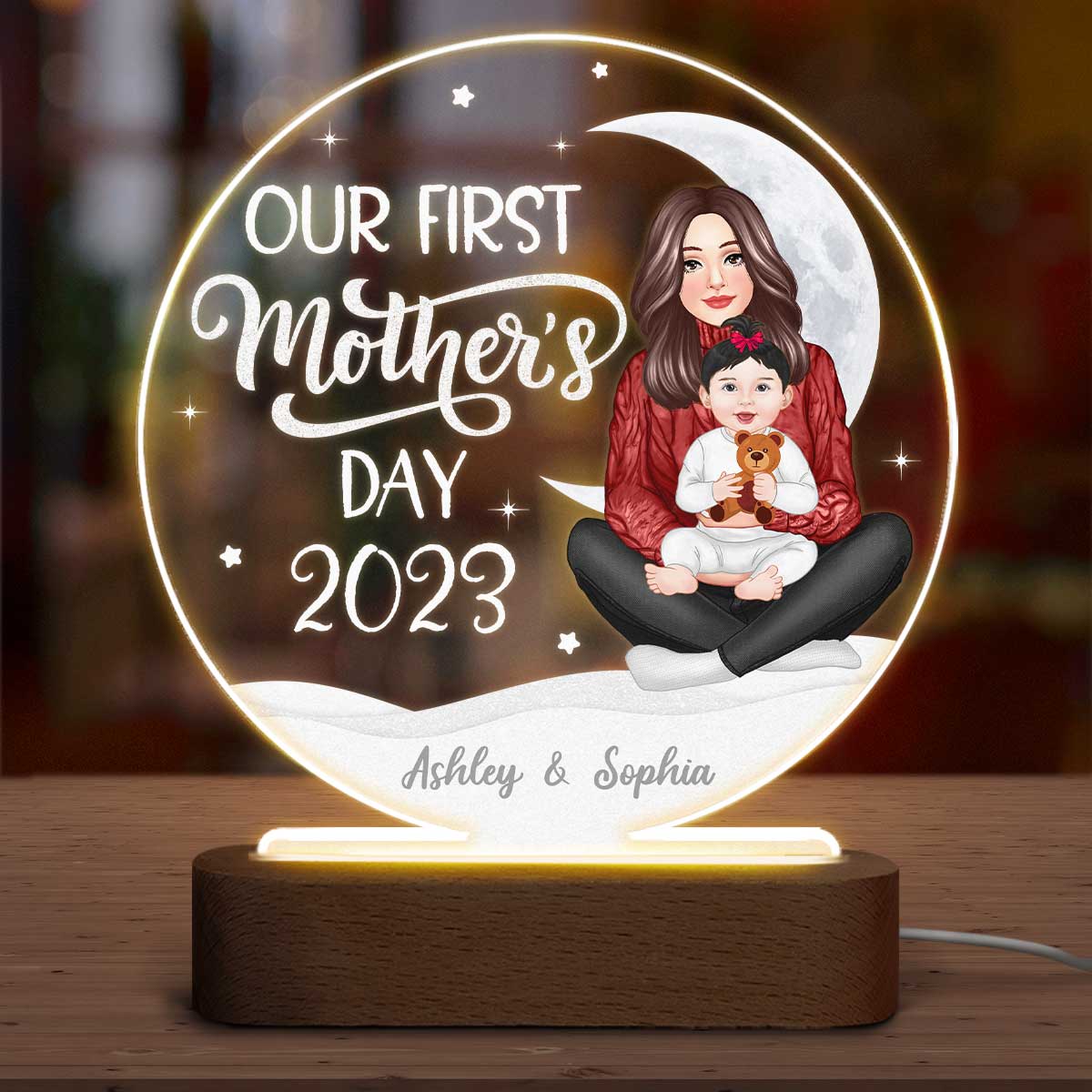 Our First Mother‘s Day Newborn Personalized Circle LED Night Light Acrylic LED Lamp - Image 4