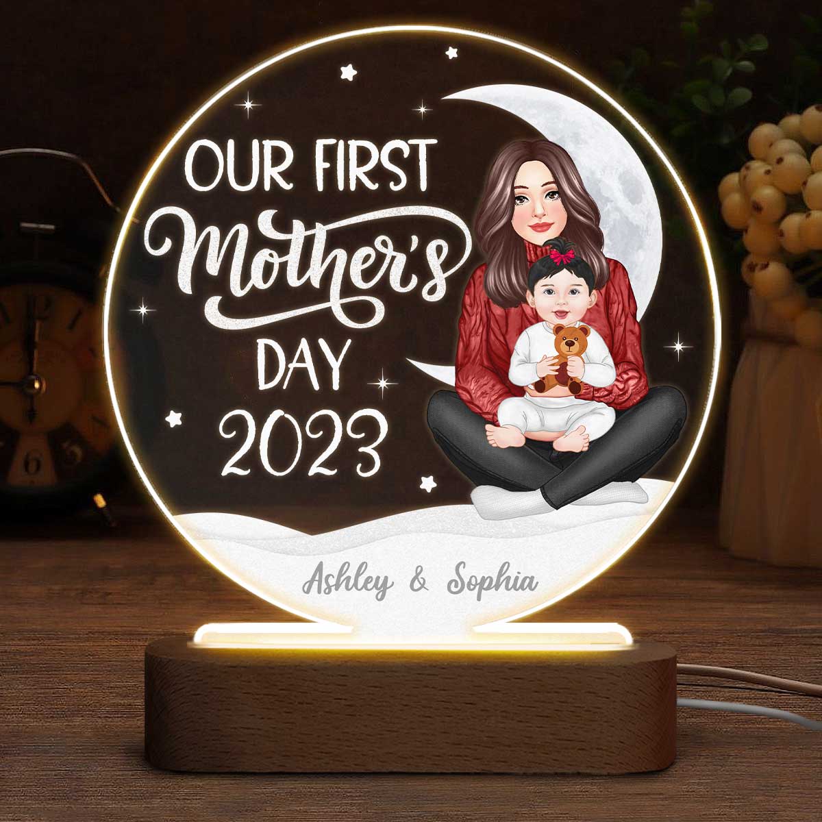 Our First Mother‘s Day Newborn Personalized Circle LED Night Light Acrylic LED Lamp - Image 5