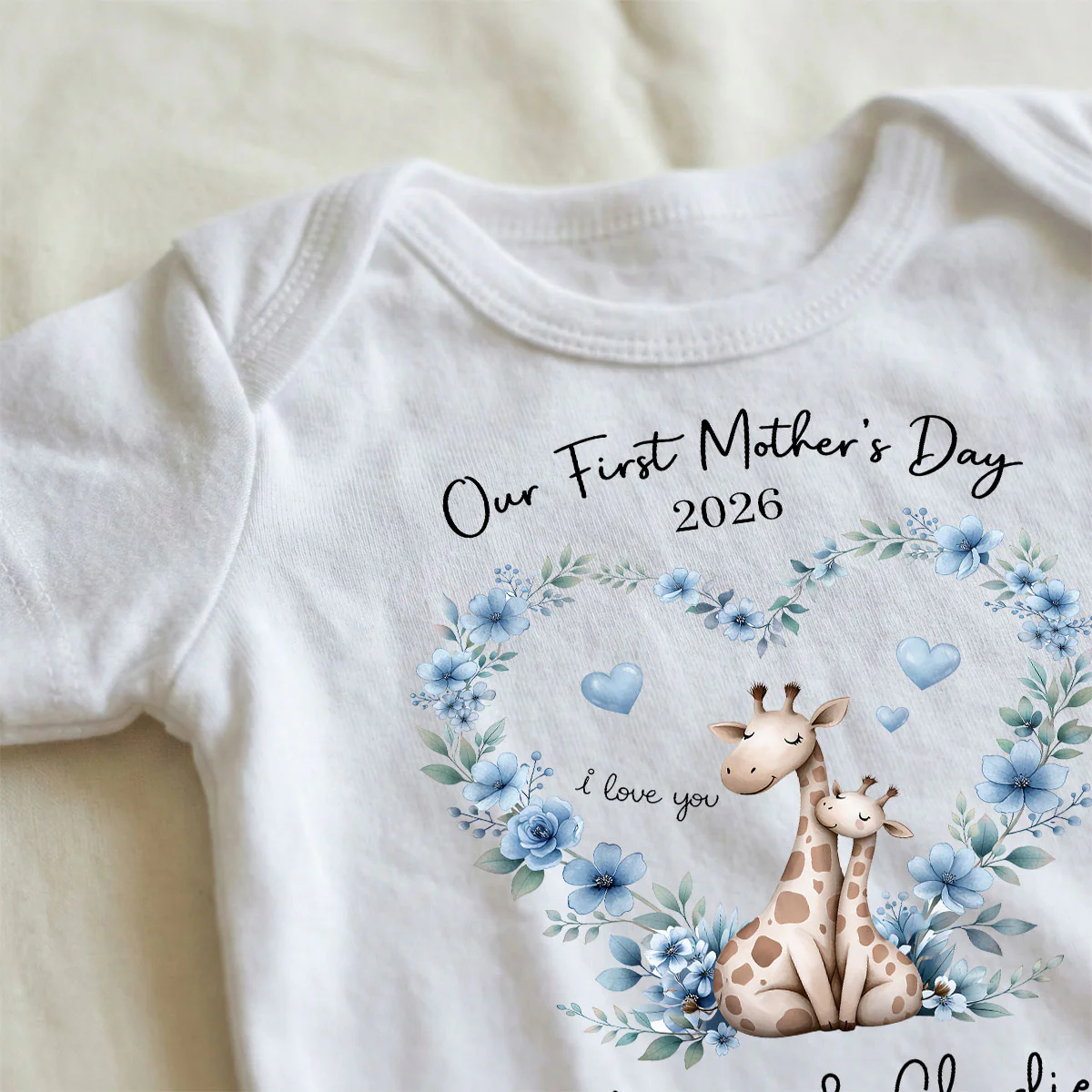 Our First Mother's Day Giraffe Mom And Baby - Personalised Onesie - First Mother's Day Baby Gift - Image 2