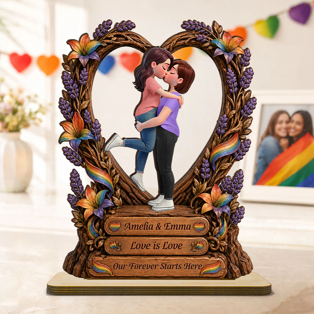 Our Forever Starts Here LGBT+ Couple - Personalized 2-Layered Wooden Plaque - Gift For Couple, Happy Pride Month - Image 10