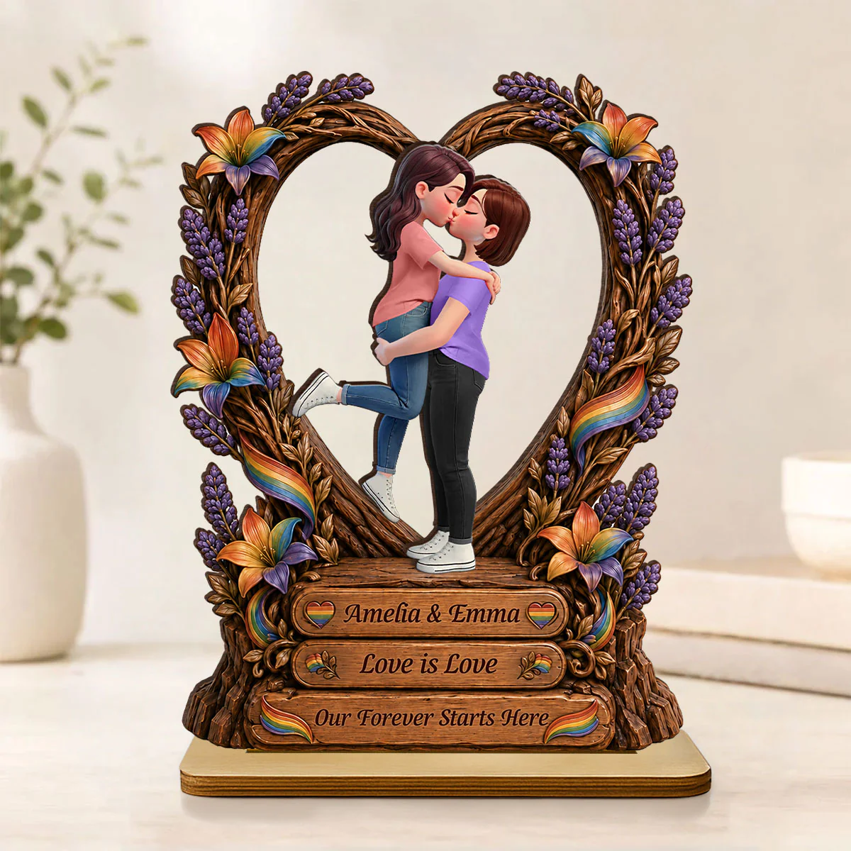 Our Forever Starts Here LGBT+ Couple - Personalized 2-Layered Wooden Plaque - Gift For Couple, Happy Pride Month - Image 3