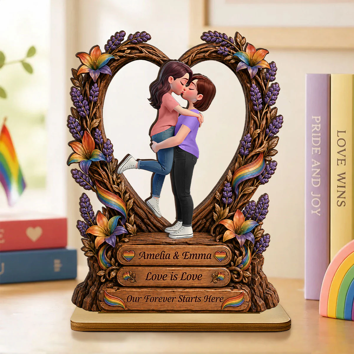 Our Forever Starts Here LGBT+ Couple - Personalized 2-Layered Wooden Plaque - Gift For Couple, Happy Pride Month - Image 5