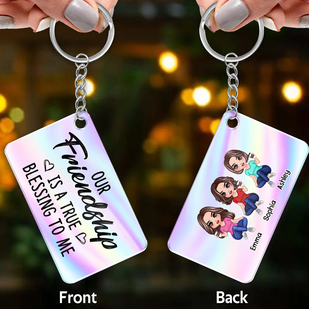 Our Friendship Is A True Blessing Pretty Doll Women Besties Sisters Personalized Acrylic Keychain - Image 3