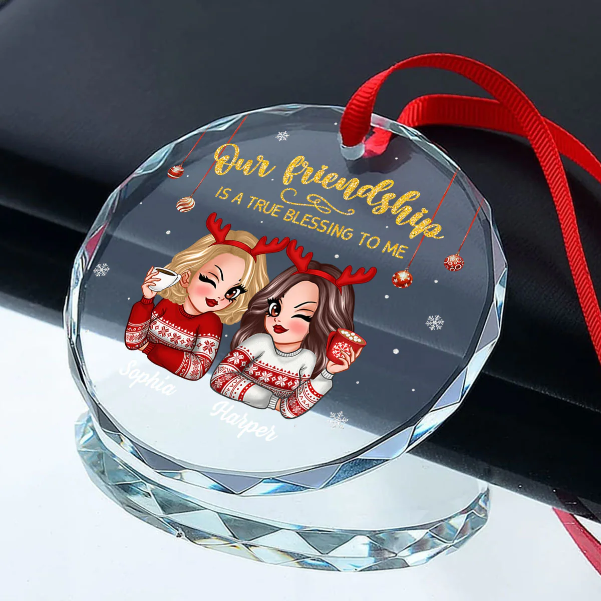 Our Friendship Is A True Blessing To Me Besties Gift Personalized Glass Ornament - Image 5