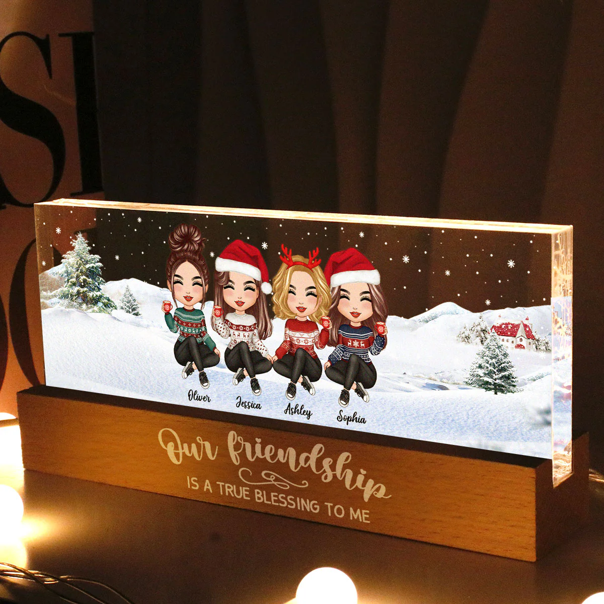 Our Friendship Is A True Blessing To Me Besties Personalized Acrylic Block LED Night Light - Image 2