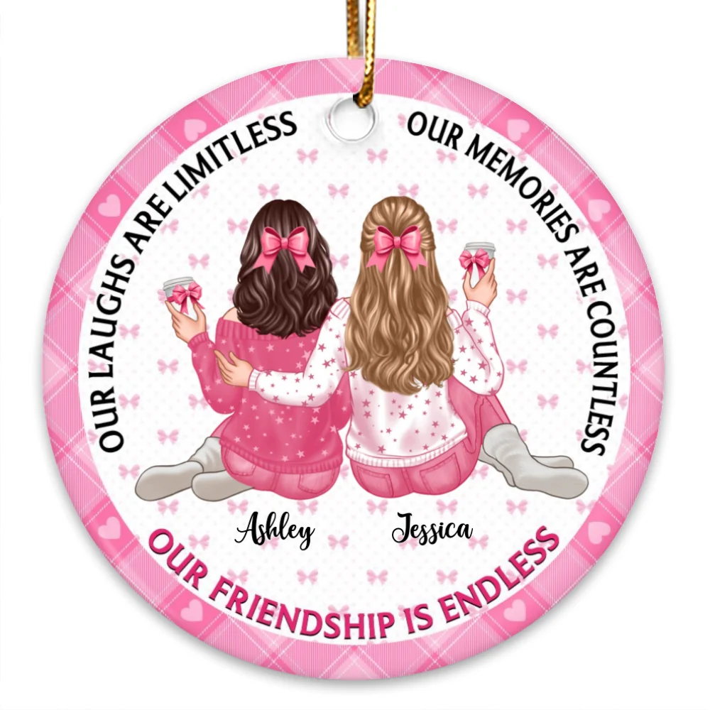 Our Friendship Is Endless Besties Back View Coquette Theme Personalized Ceramic Ornament - Image 10