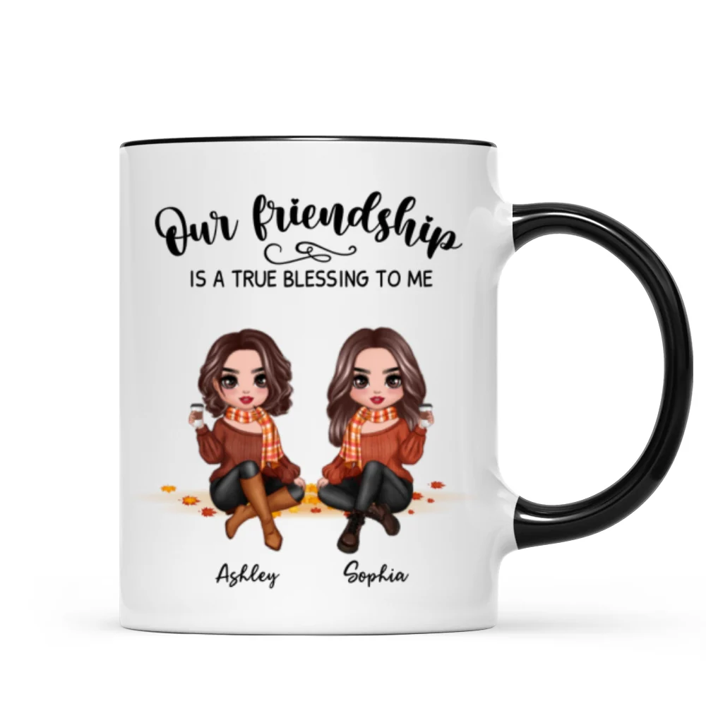 Our Friendship Is True Blessing Fall Season Pretty Besties Sisters Sitting Personalized Mug - Image 5