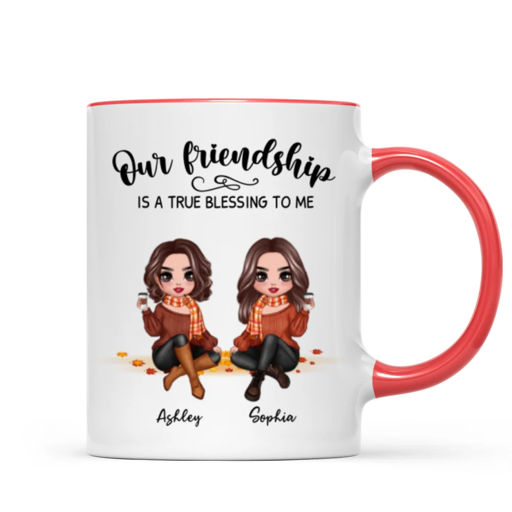 Our Friendship Is True Blessing Fall Season Pretty Besties Sisters Sitting Personalized Mug - Image 7