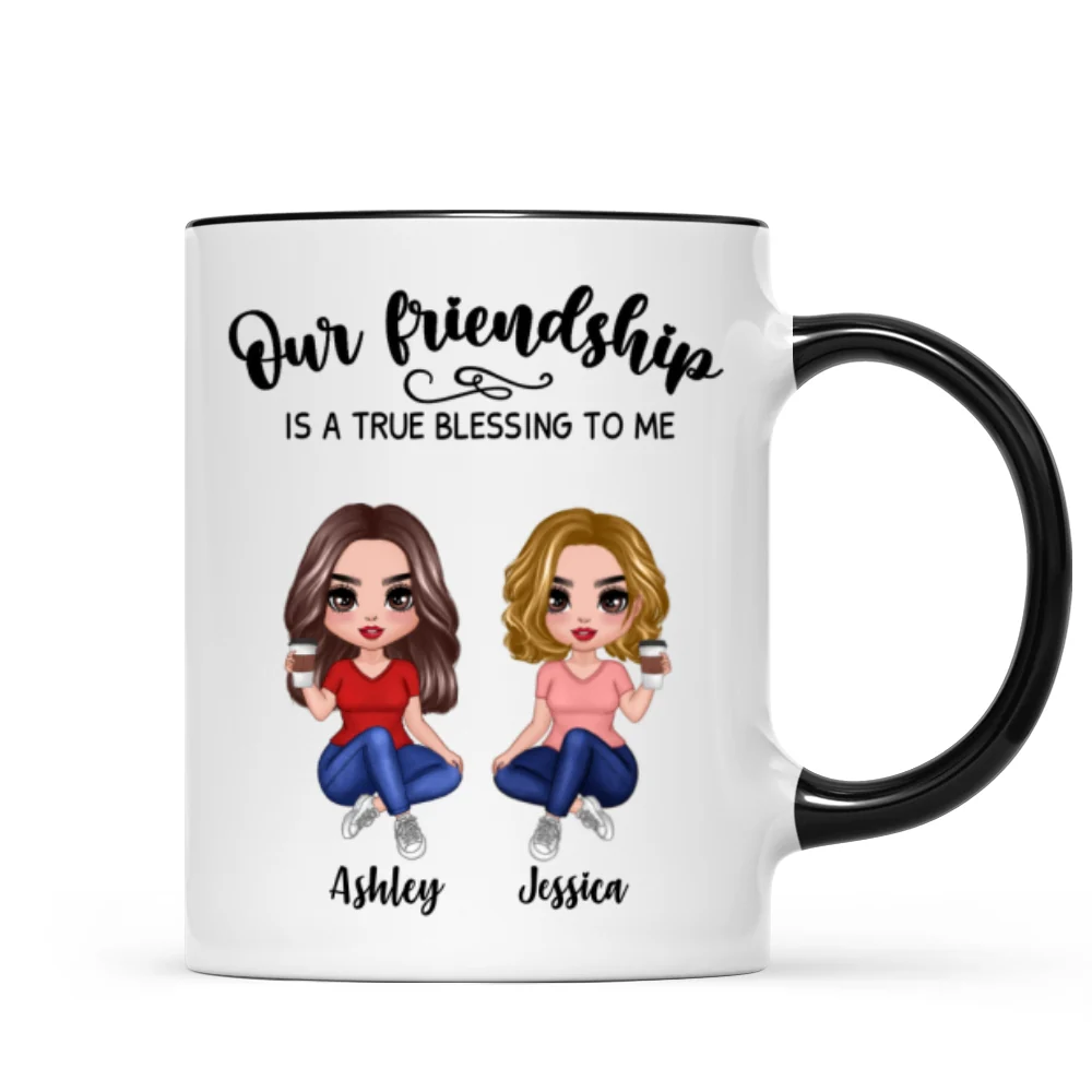 Our Friendship Is True Blessing Pretty Besties Sisters Sitting Personalized Mug - Image 5