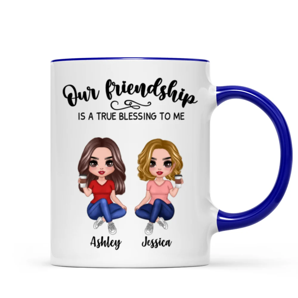 Our Friendship Is True Blessing Pretty Besties Sisters Sitting Personalized Mug - Image 6