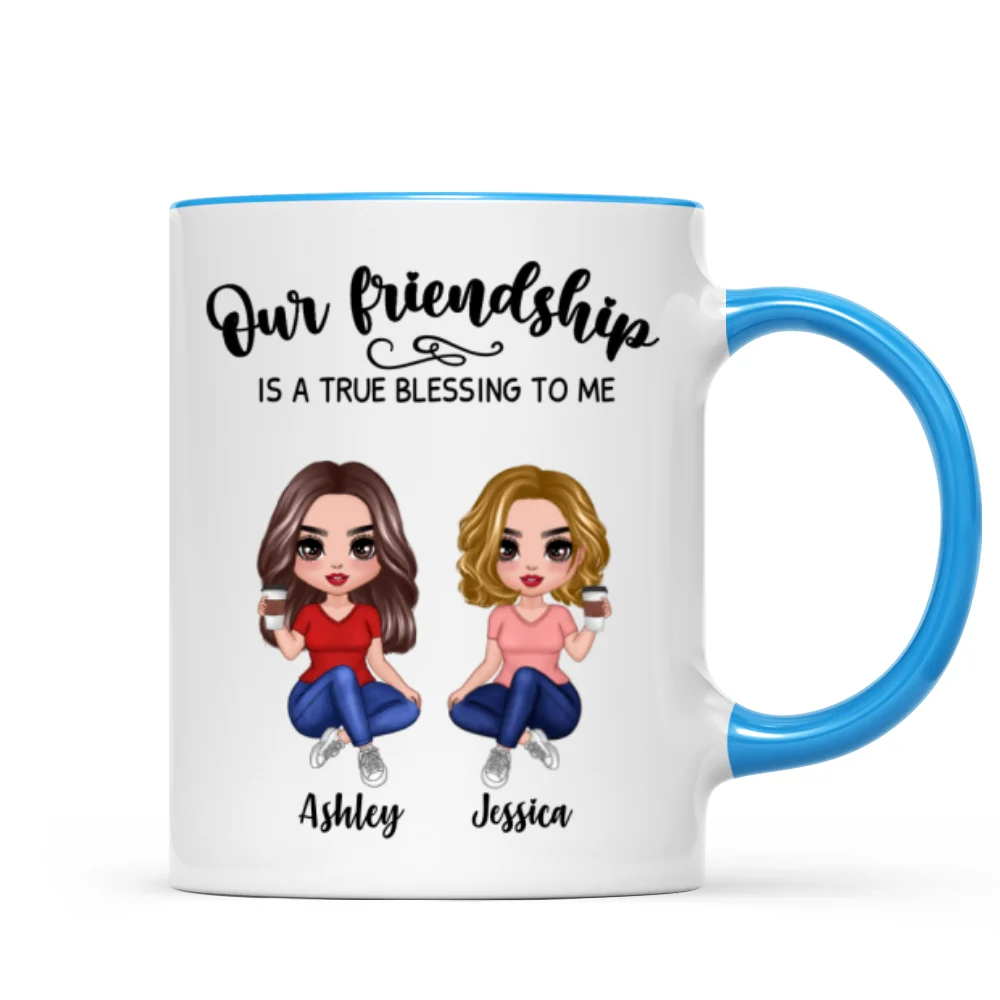 Our Friendship Is True Blessing Pretty Besties Sisters Sitting Personalized Mug - Image 8