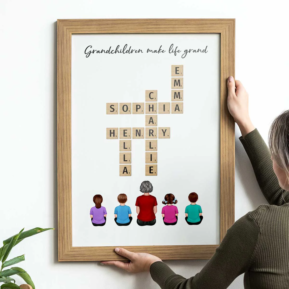 Our Grandchildren Names In Crossword Unique Gift For Grandma Grandpa Grandparents Back View Sitting Personalized Poster - Image 10