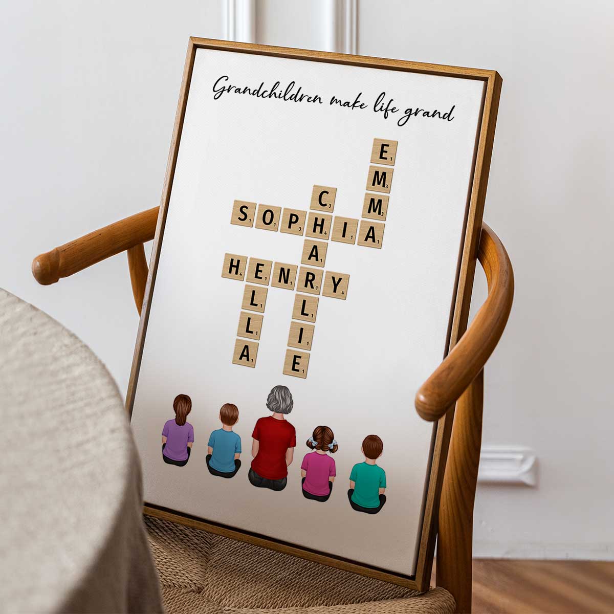 Our Grandchildren Names In Crossword Unique Gift For Grandma Grandpa Grandparents Back View Sitting Personalized Poster - Image 11