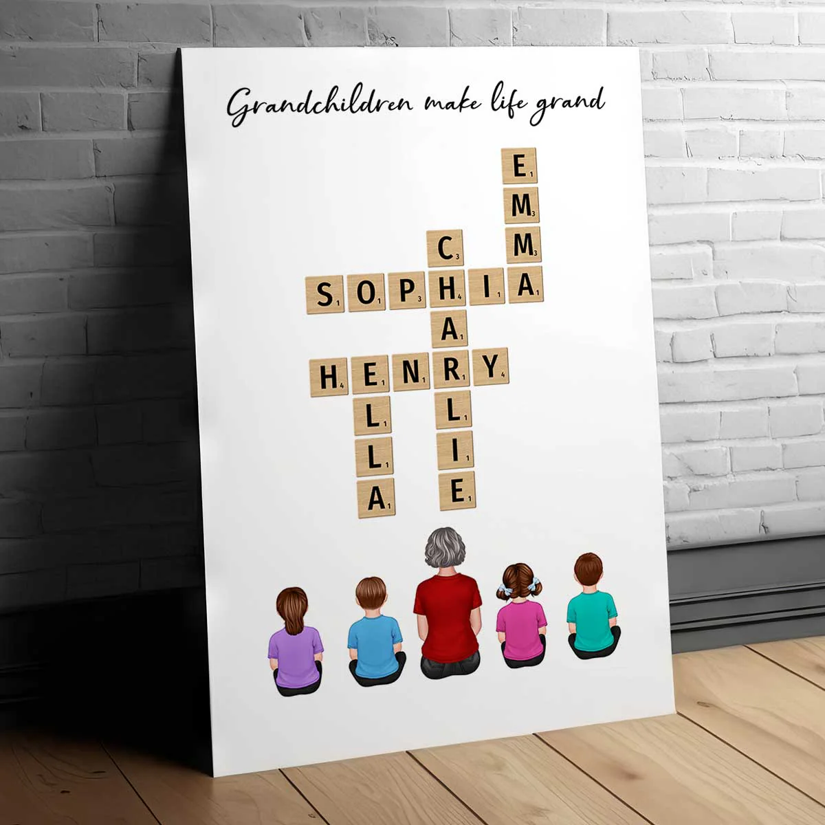Our Grandchildren Names In Crossword Unique Gift For Grandma Grandpa Grandparents Back View Sitting Personalized Poster - Image 12