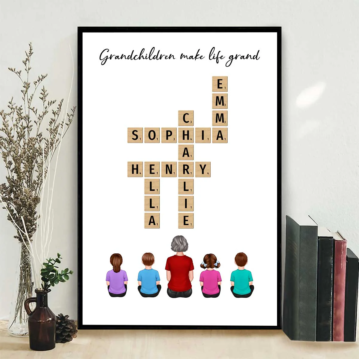 Our Grandchildren Names In Crossword Unique Gift For Grandma Grandpa Grandparents Back View Sitting Personalized Poster - Image 13