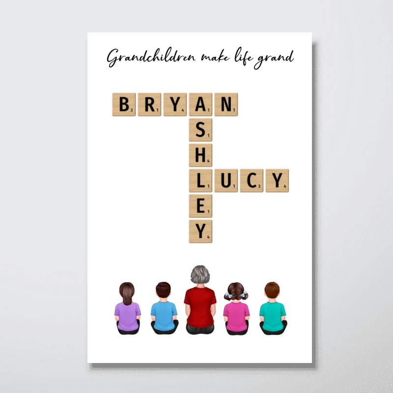 Our Grandchildren Names In Crossword Unique Gift For Grandma Grandpa Grandparents Back View Sitting Personalized Poster - Image 16