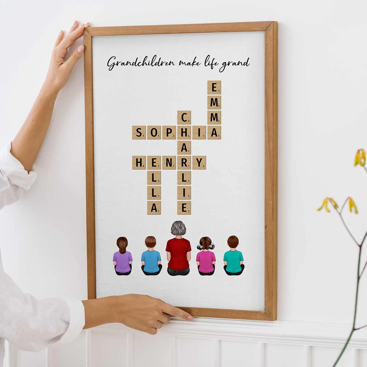 Our Grandchildren Names In Crossword Unique Gift For Grandma Grandpa Grandparents Back View Sitting Personalized Poster - Image 9