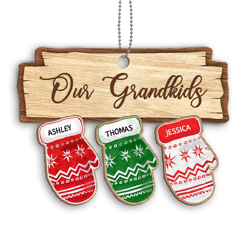 Our Grandkids Christmas Gloves Personalized Wooden Ornament