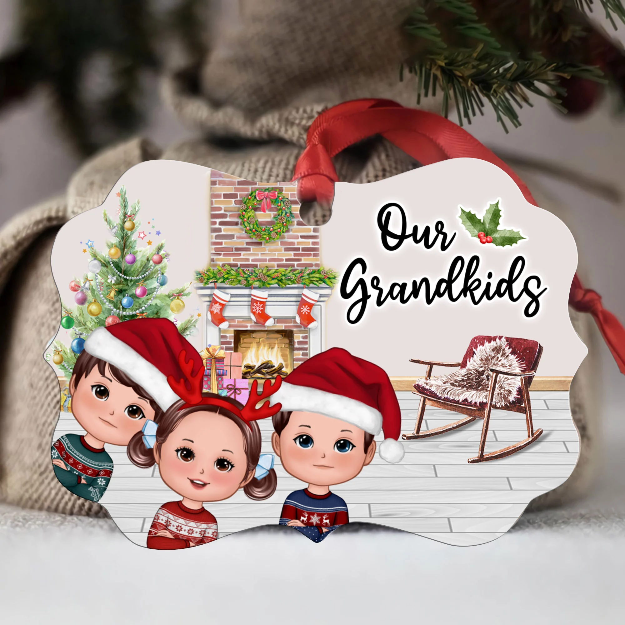 Our Grandkids Christmas Peeking Doll Kids Gift For Grandma Grandpa Personalized Christmas Ornament - Image 3