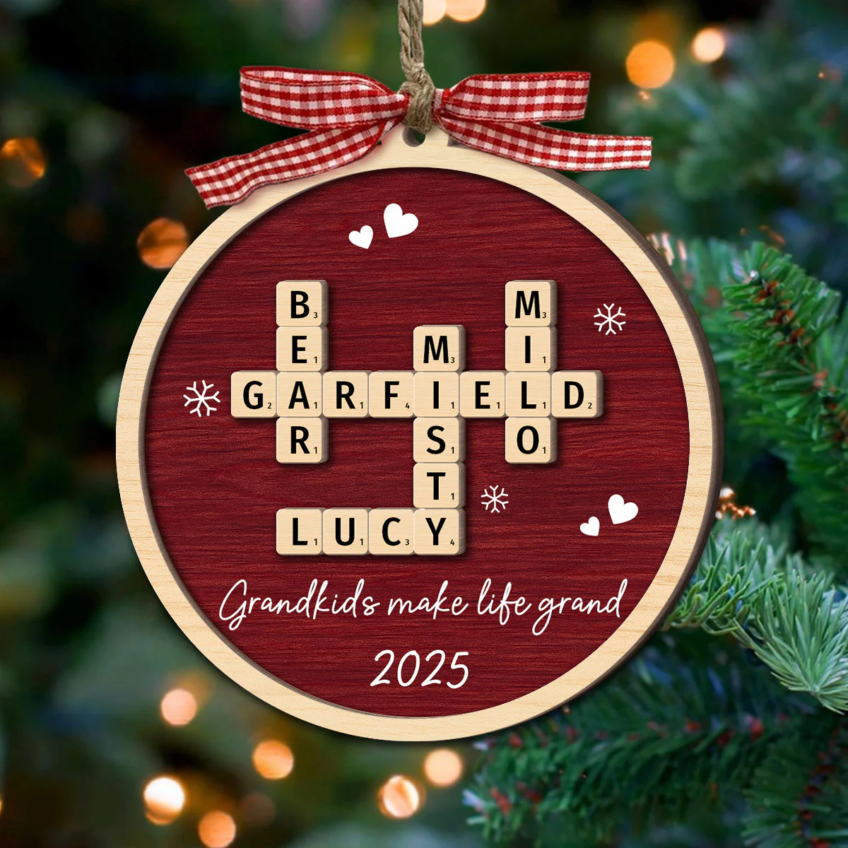 Our Grandkids Crossword Puzzle Art - Personalized 2-Layer Wooden Ornament - Christmas Gift For Grandma - Image 3