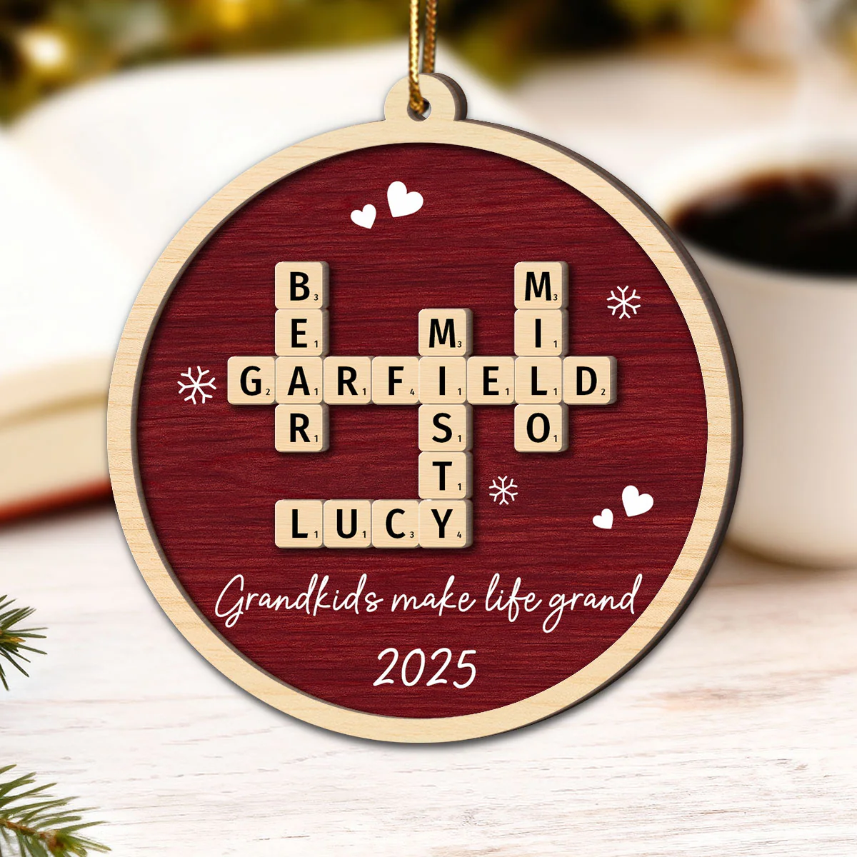 Our Grandkids Crossword Puzzle Art - Personalized 2-Layer Wooden Ornament - Christmas Gift For Grandma - Image 4