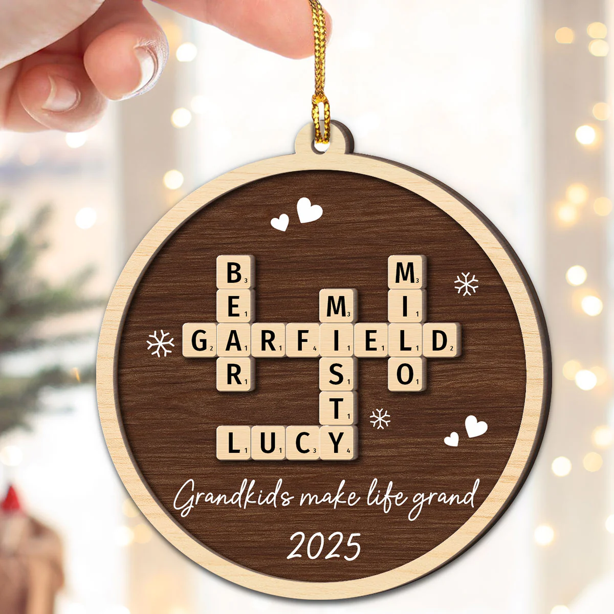 Our Grandkids Crossword Puzzle Art - Personalized 2-Layer Wooden Ornament - Christmas Gift For Grandma - Image 5
