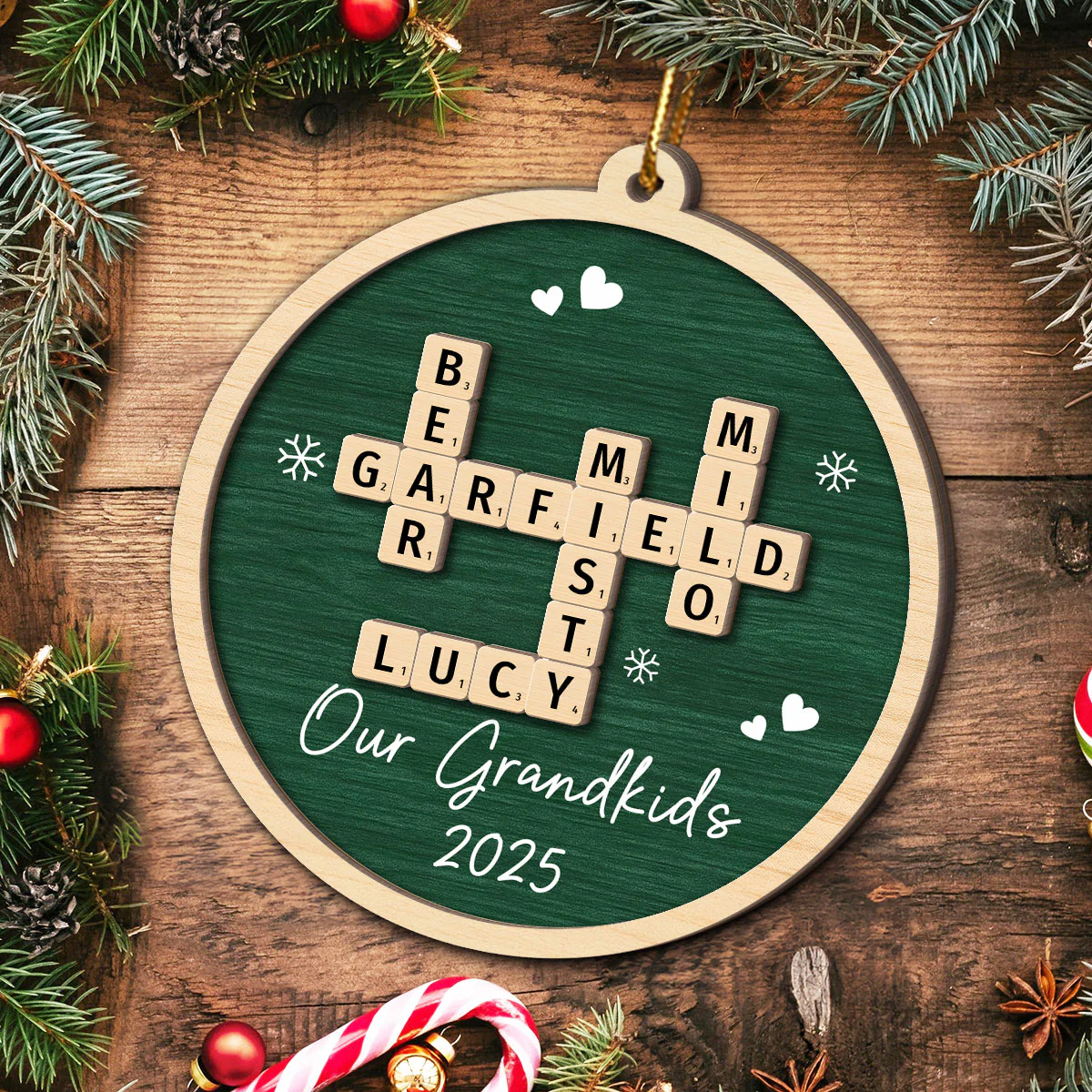 Our Grandkids Crossword Puzzle Art - Personalized 2-Layer Wooden Ornament - Christmas Gift For Grandma - Image 8