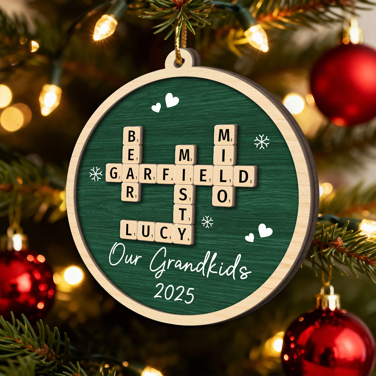 Our Grandkids Crossword Puzzle Art - Personalized 2-Layer Wooden Ornament - Christmas Gift For Grandma - Image 9