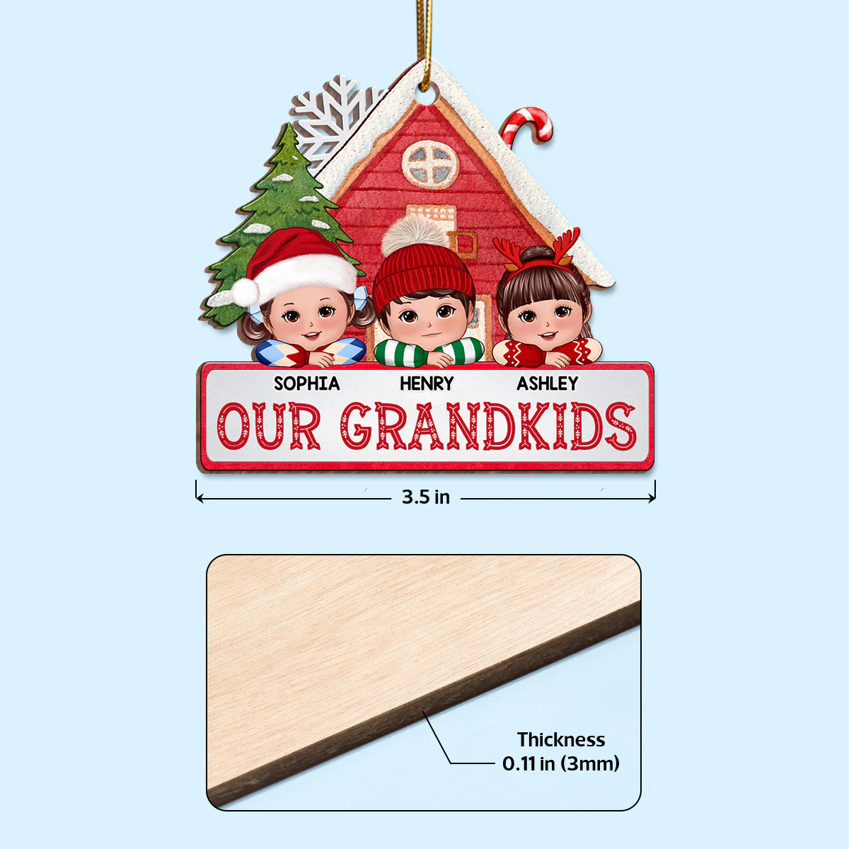 Our Grandkids Cute Kids Laying Head On Hands Personalized Wooden Ornament - Image 4