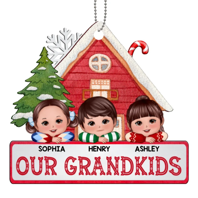 Our Grandkids Cute Kids Laying Head On Hands Personalized Wooden Ornament - Image 5