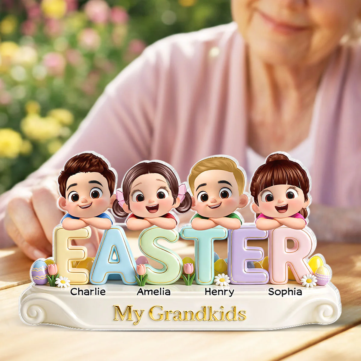Our Grandkids Easter - Personalized Acrylic Block Plaque - Easter Decor for Grandma, Grandparents - Image 3