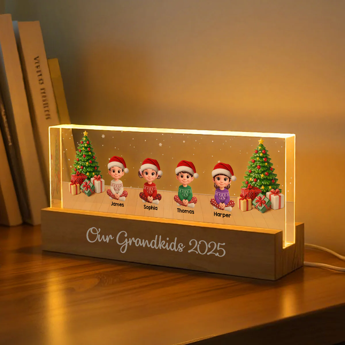 Our Grandkids Festive Christmas - Personalized Acrylic Block Plaque LED Night Light - Gift For Grandparents - Image 2