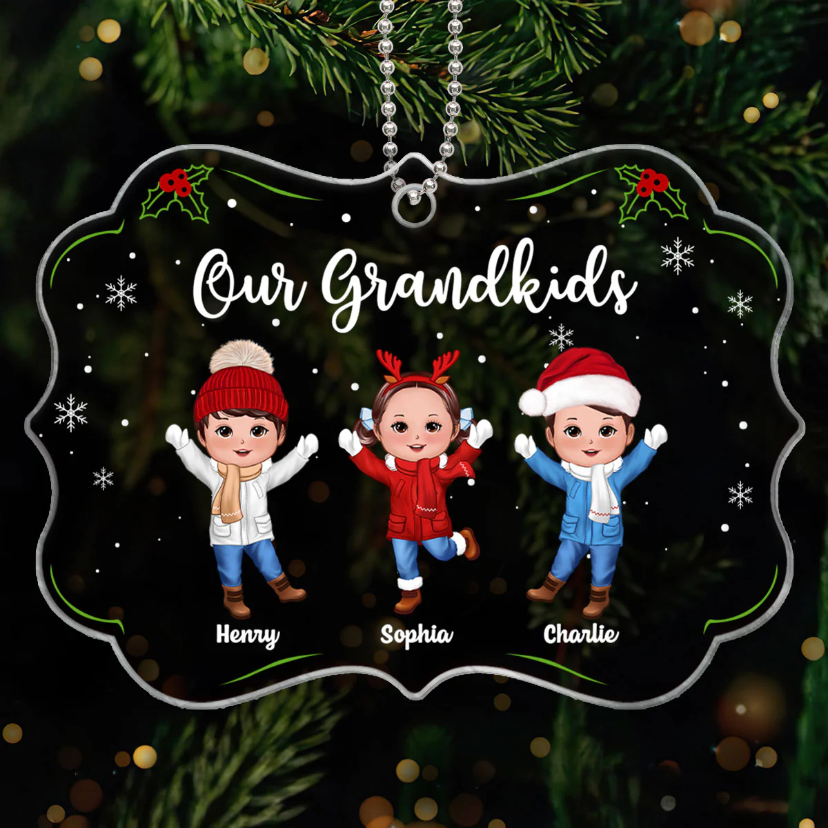 Our Grandkids Happy Doll Kids Gift For Grandparents Personalized Acrylic Ornament