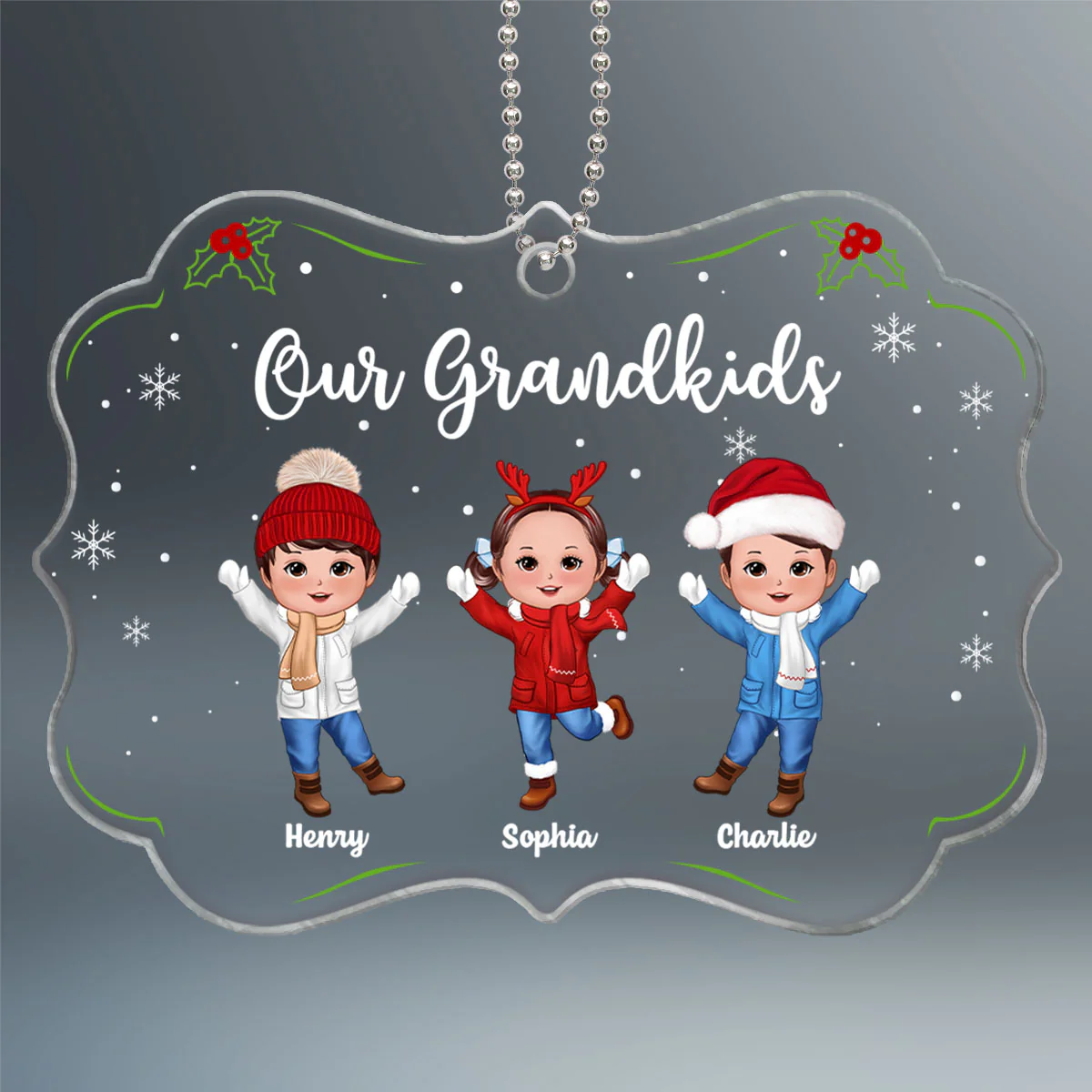 Our Grandkids Happy Doll Kids Gift For Grandparents Personalized Acrylic Ornament - Image 2