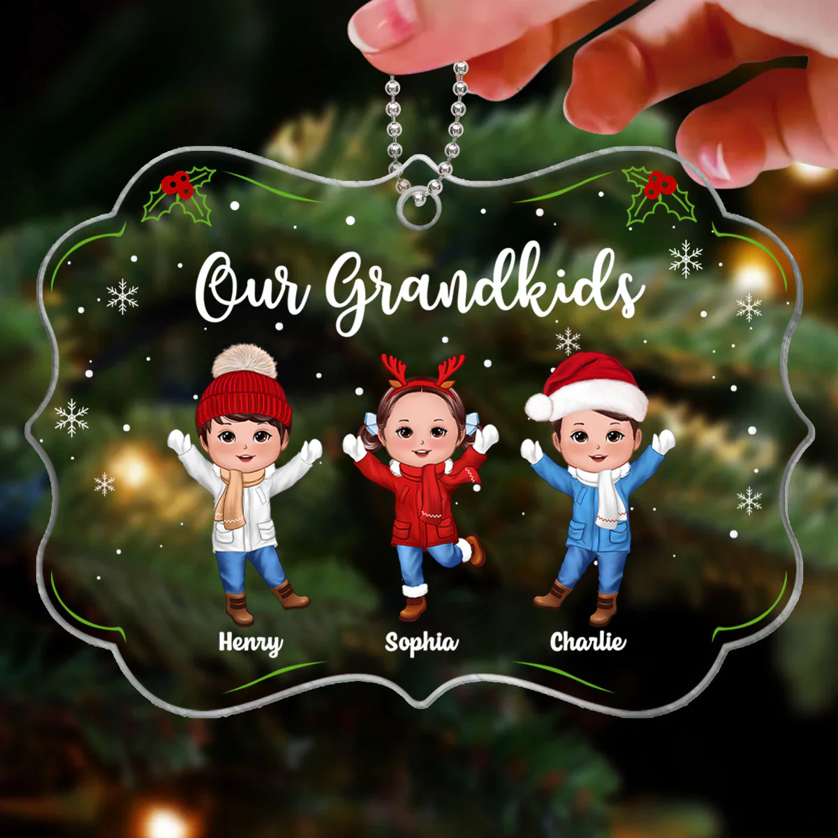 Our Grandkids Happy Doll Kids Gift For Grandparents Personalized Acrylic Ornament - Image 3