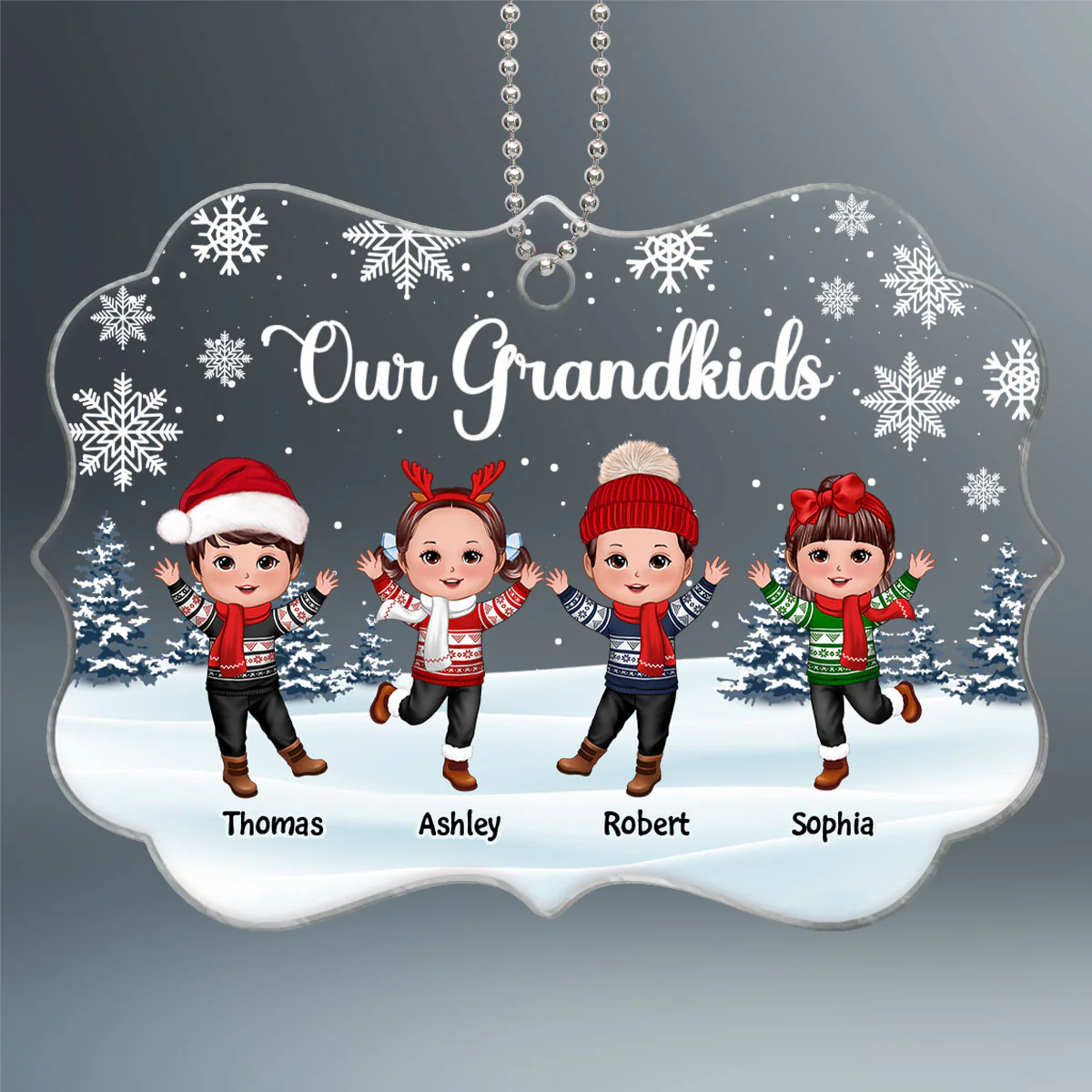 Our Grandkids Happy Doll Kids In Snow Christmas Gift For Grandma Grandpa Personalized Acrylic Ornament - Image 2