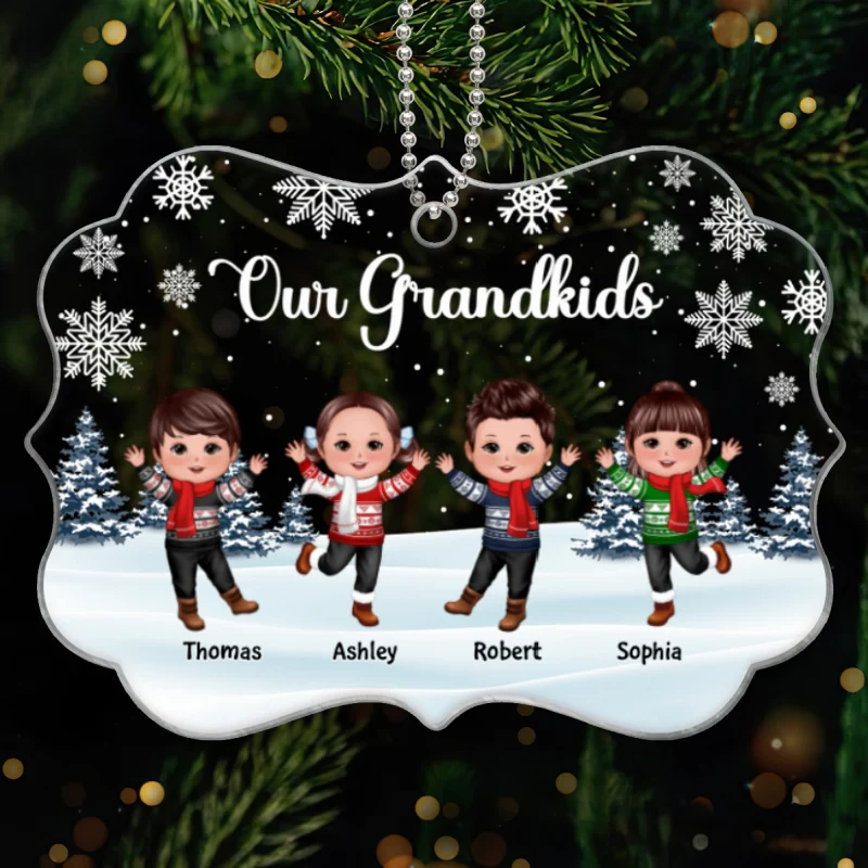 Our Grandkids Happy Doll Kids In Snow Christmas Gift For Grandma Grandpa Personalized Acrylic Ornament - Image 5