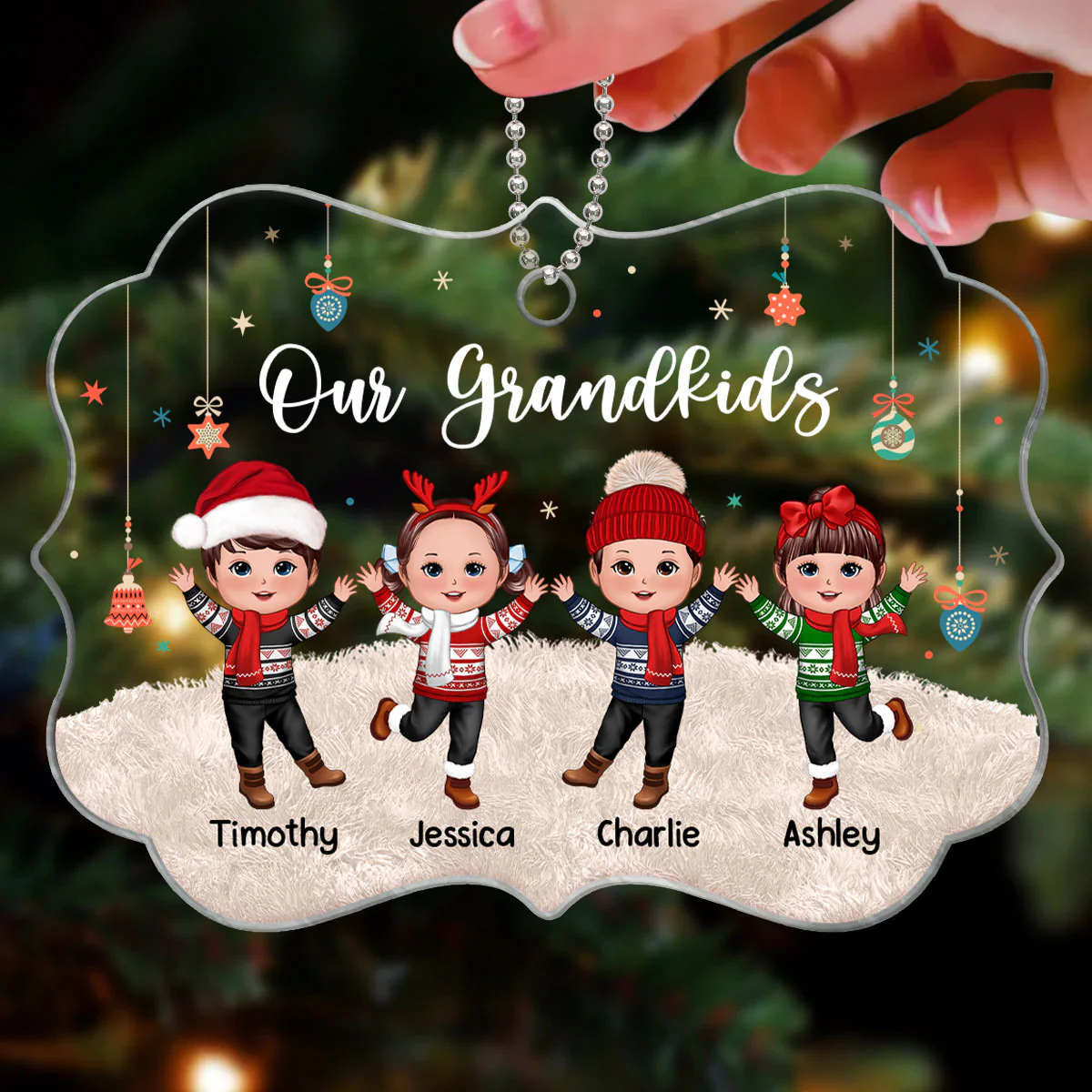 Our Grandkids Happy Doll Kids On Carpet Christmas Gift For Grandma Grandpa Personalized Acrylic Ornament - Image 3