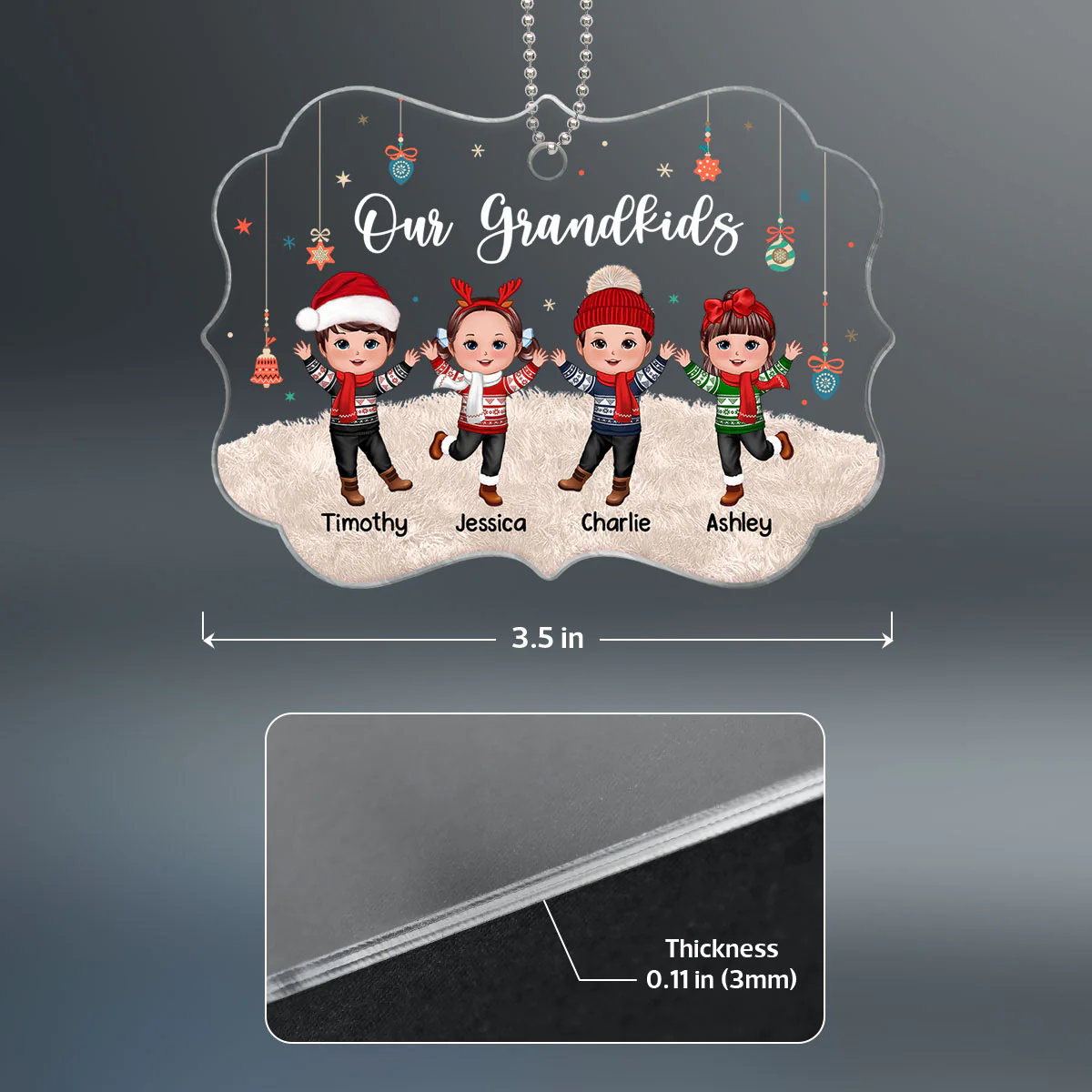 Our Grandkids Happy Doll Kids On Carpet Christmas Gift For Grandma Grandpa Personalized Acrylic Ornament - Image 4