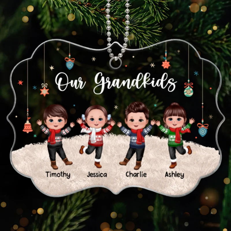 Our Grandkids Happy Doll Kids On Carpet Christmas Gift For Grandma Grandpa Personalized Acrylic Ornament - Image 5