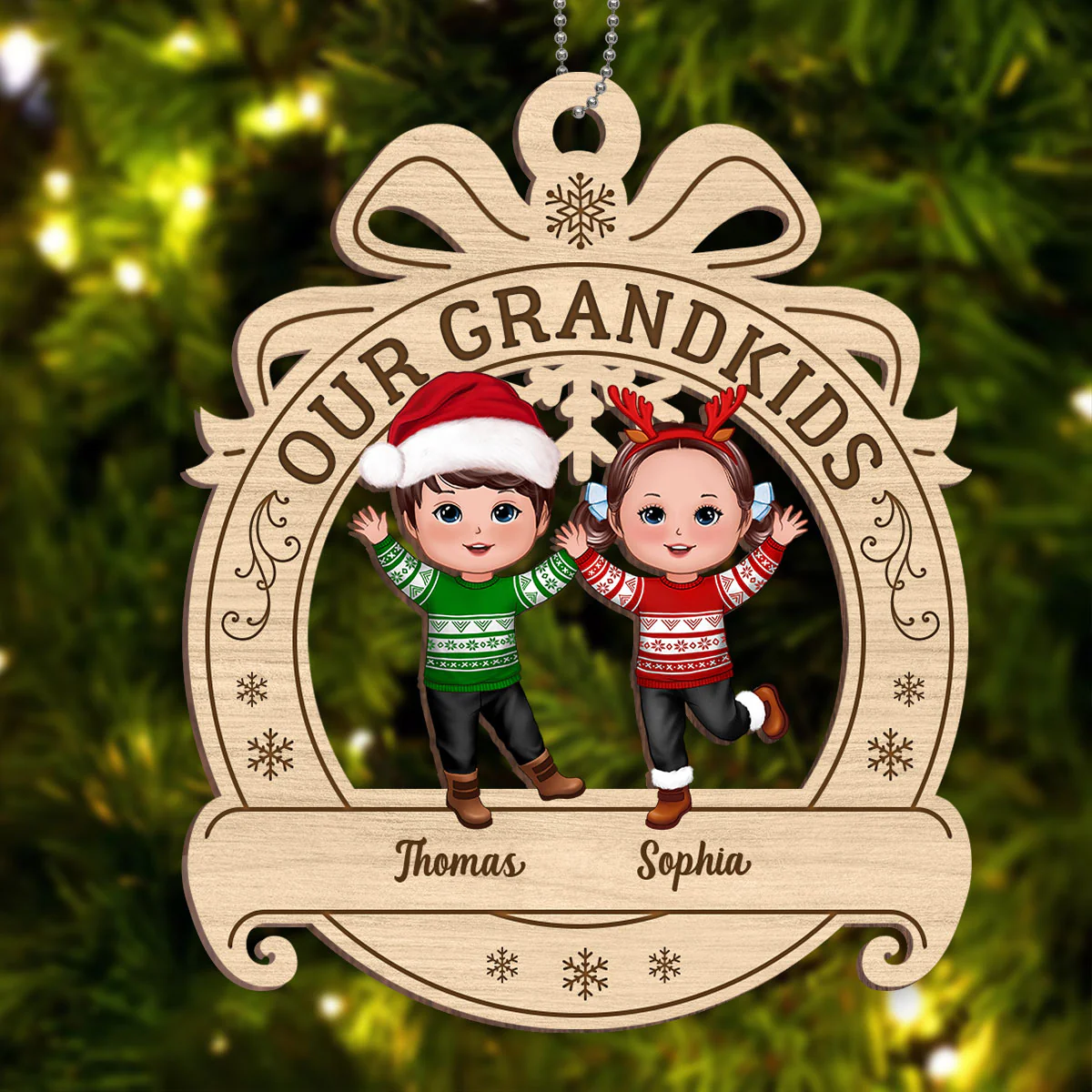 Our Grandkids Happy Doll Kids Ornament Shaped Personalized Wooden Ornament - Image 2