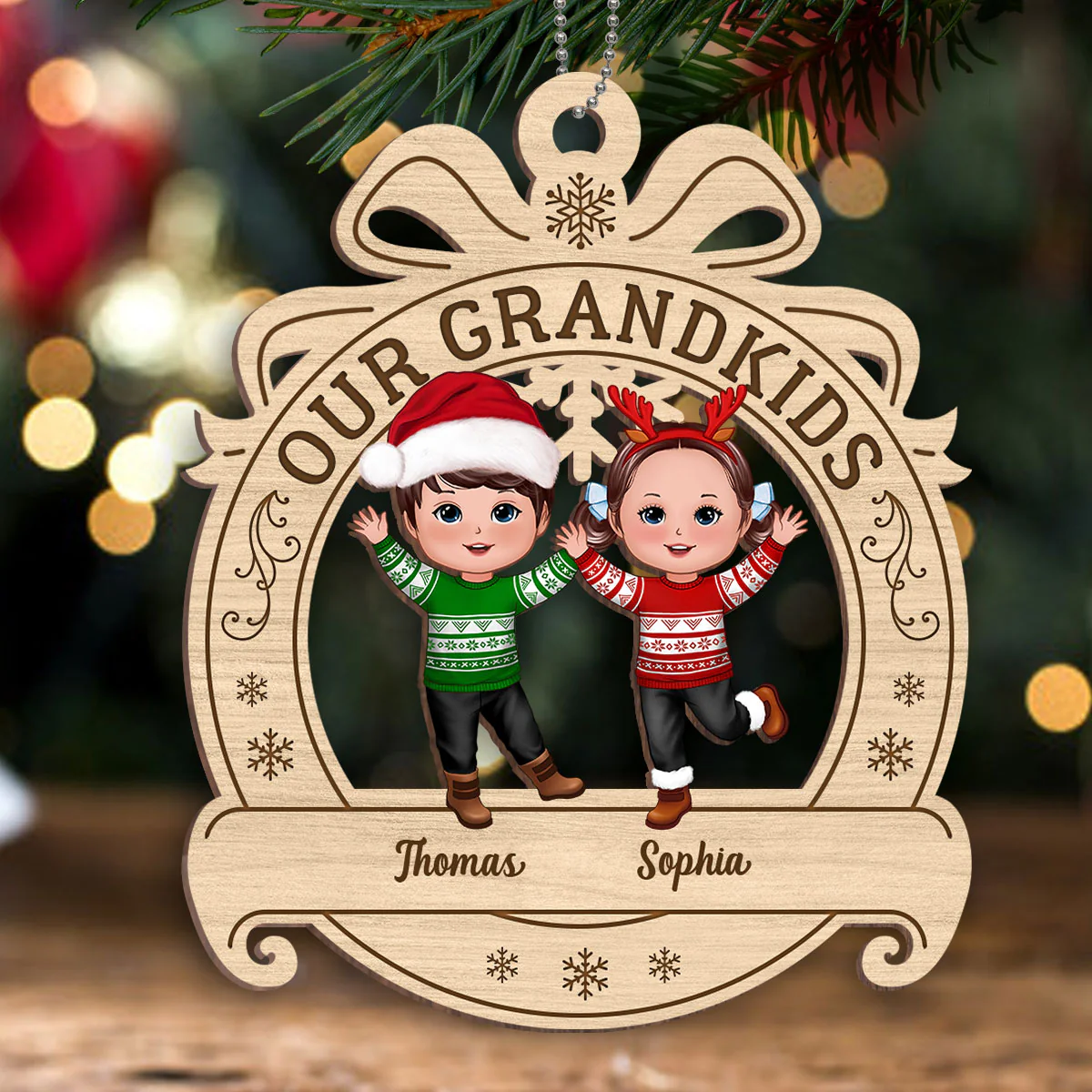 Our Grandkids Happy Doll Kids Ornament Shaped Personalized Wooden Ornament - Image 3