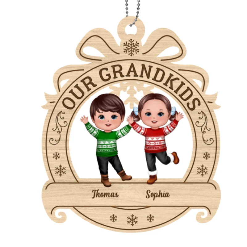 Our Grandkids Happy Doll Kids Ornament Shaped Personalized Wooden Ornament - Image 4