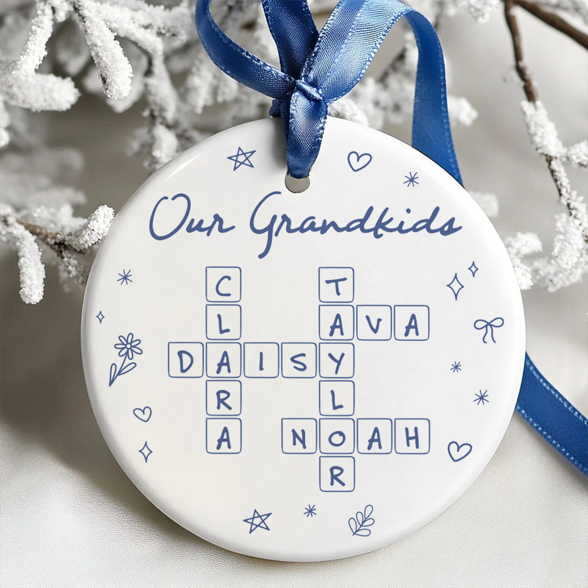 Our Grandkids Line Art Doodle Things Crossword Puzzle Art Gift For Grandma Personalized Ceramic Ornament - Image 5