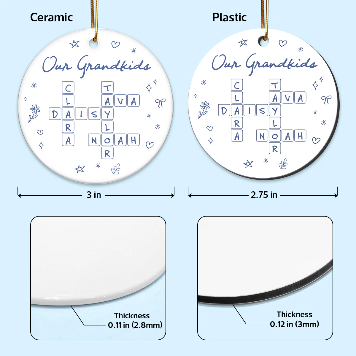 Our Grandkids Line Art Doodle Things Crossword Puzzle Art Gift For Grandma Personalized Ceramic Ornament - Image 6